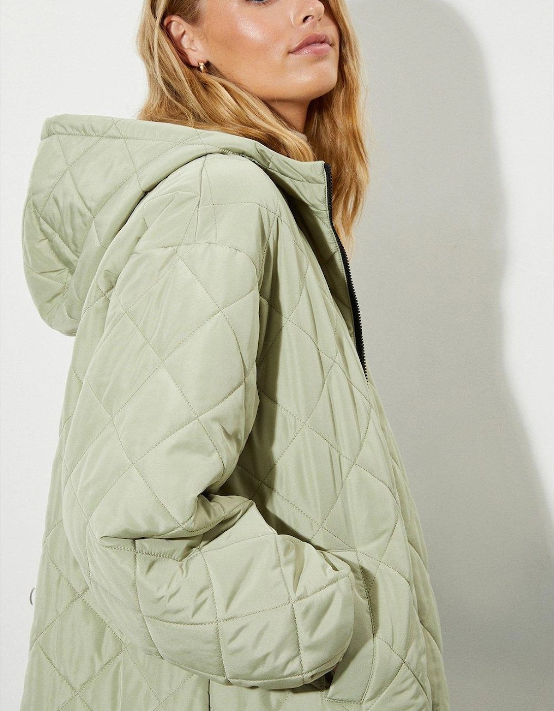 Womens/Ladies Diamond Quilted Hooded Oversized Coat