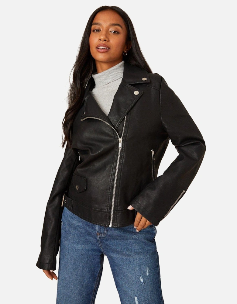 Womens/Ladies Faux Leather Petite Biker Jacket