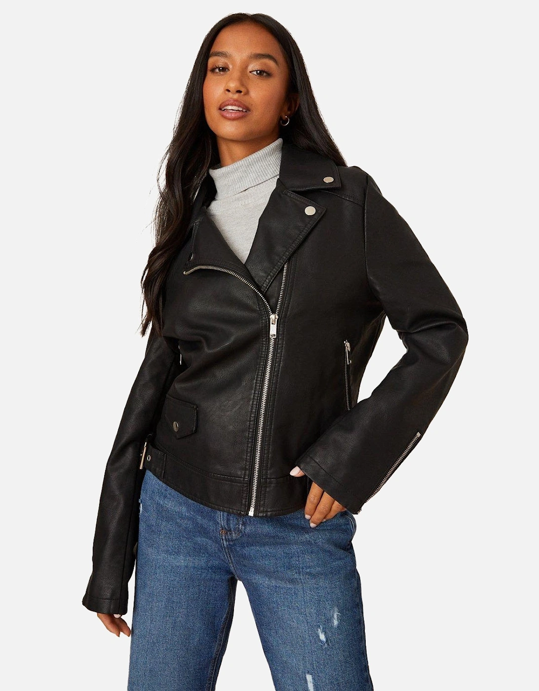 Womens/Ladies Faux Leather Petite Biker Jacket, 6 of 5