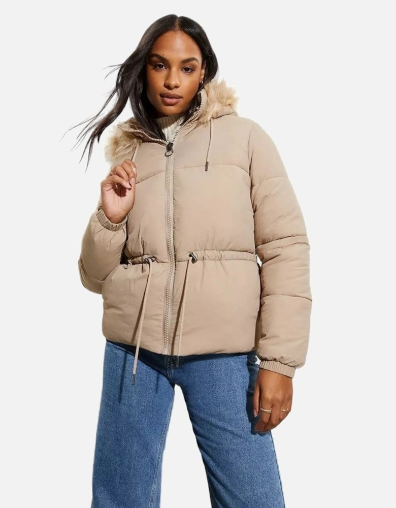 Womens/Ladies Faux Fur Hood Padded Jacket