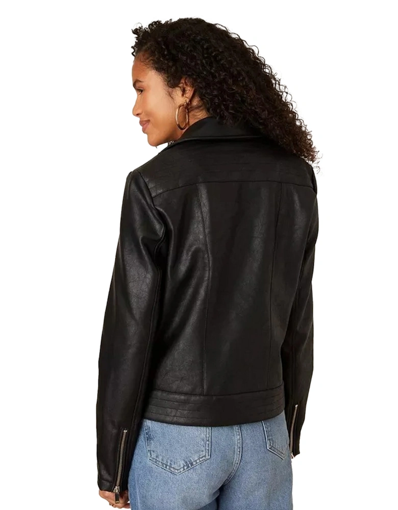 Womens/Ladies Faux Leather Biker Jacket