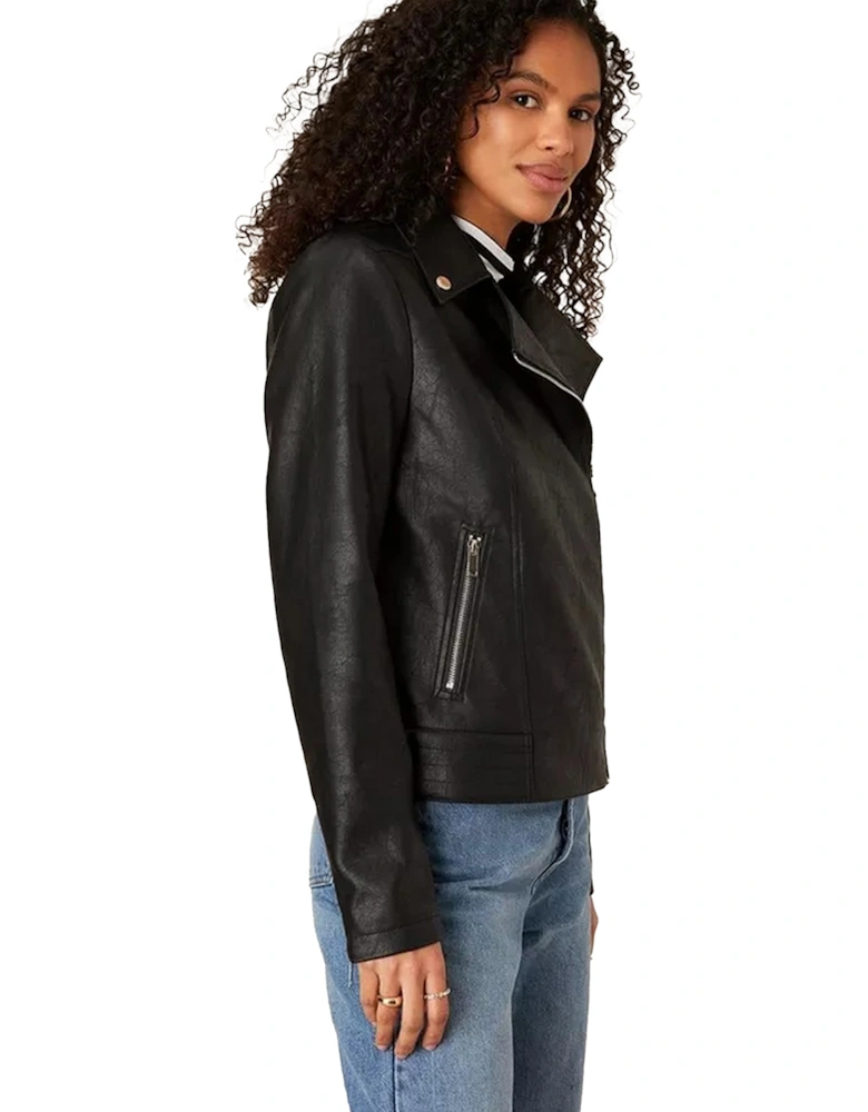 Womens/Ladies Faux Leather Biker Jacket