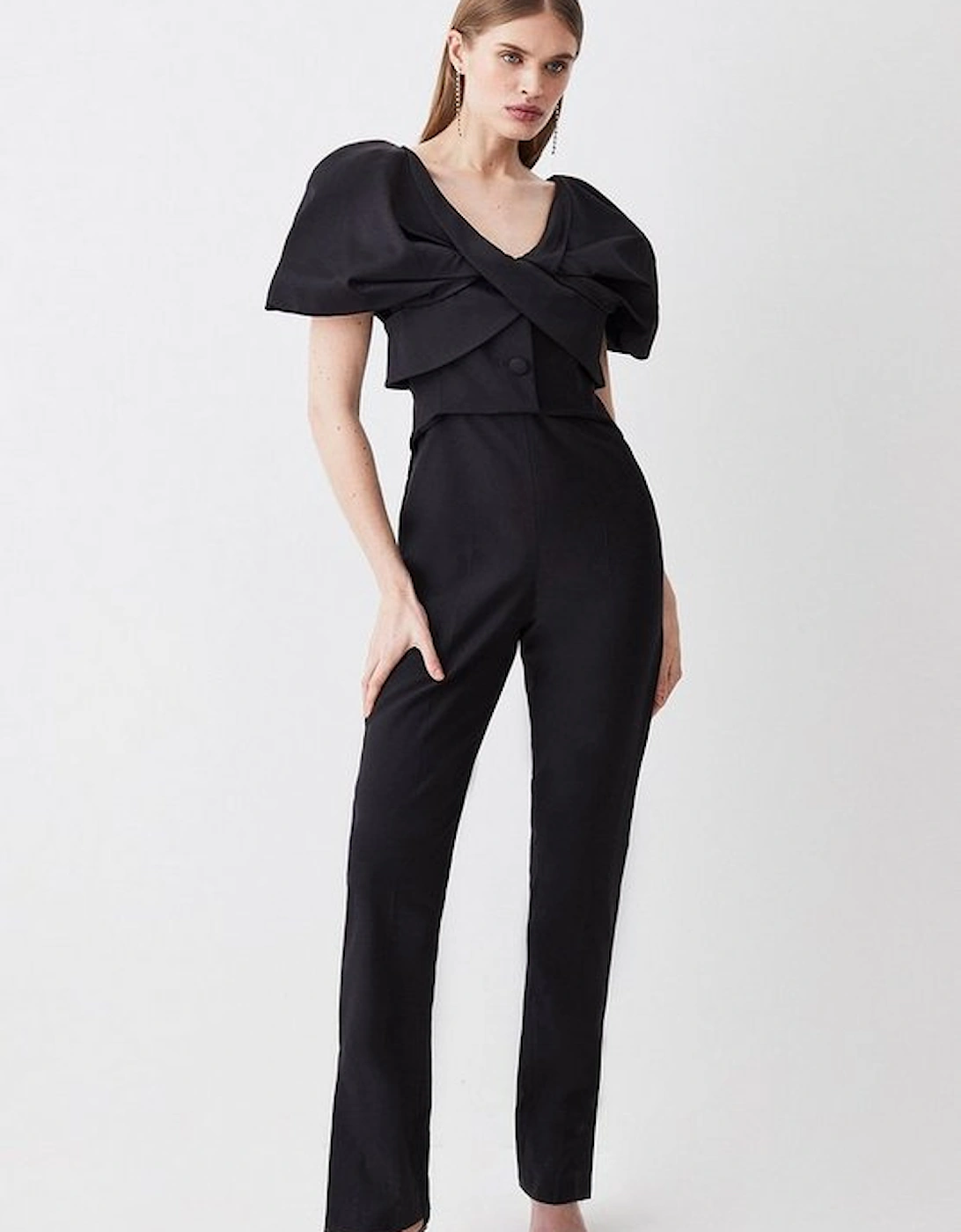 Italian Wool Blend Satin Couture Draped Jumpsuit, 5 of 4
