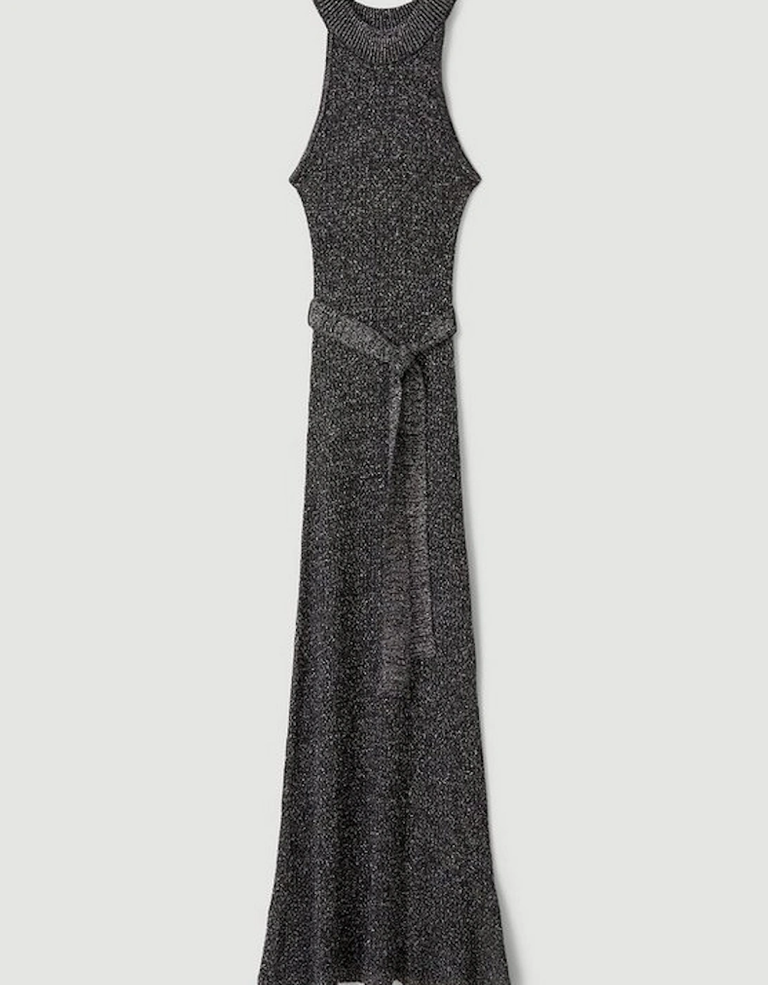 Belted Open Stitch Luxe Shimmer Knit Maxi Dress