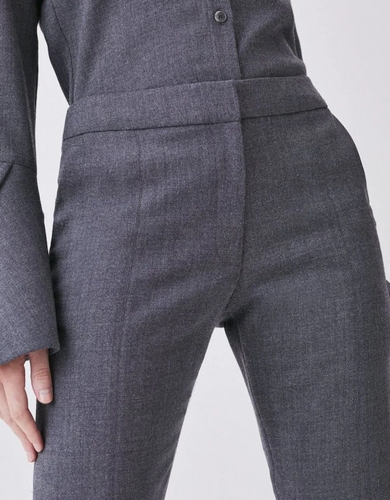 Premium Wool Flannel Split Cuff Detail Slim Leg Trousers