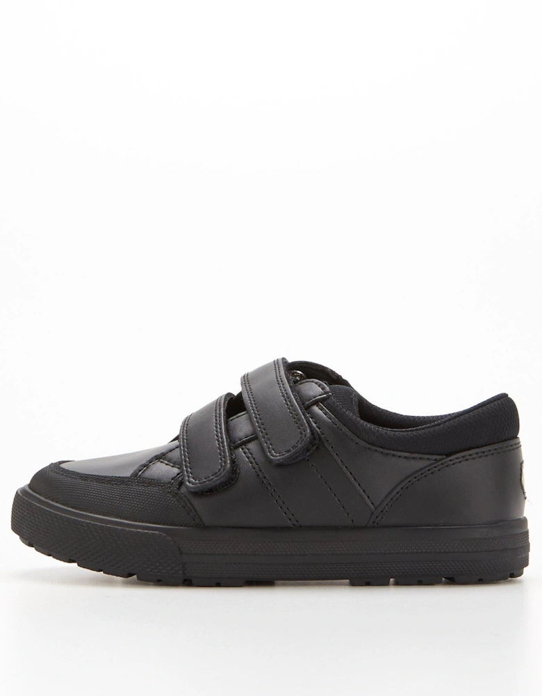 Wide Fit Boys Twin Strap Leather School Shoes - Black