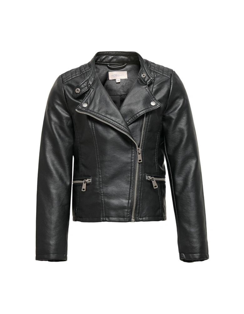 Girls Freya Faux Leather Biker Jacket - Black