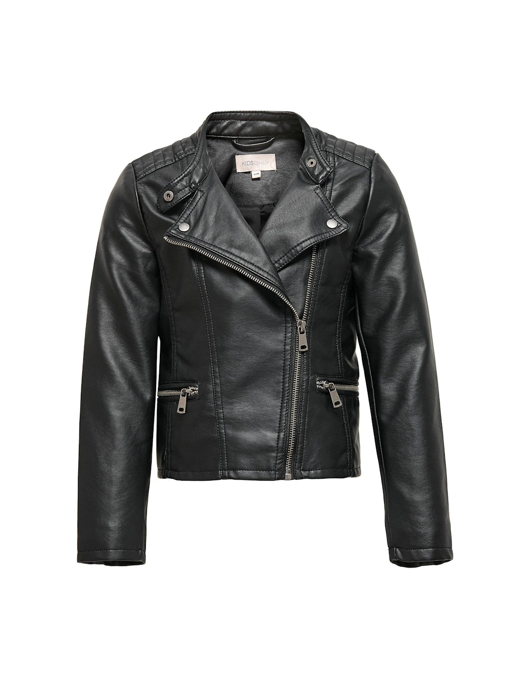 Girls Freya Faux Leather Biker Jacket - Black, 6 of 5