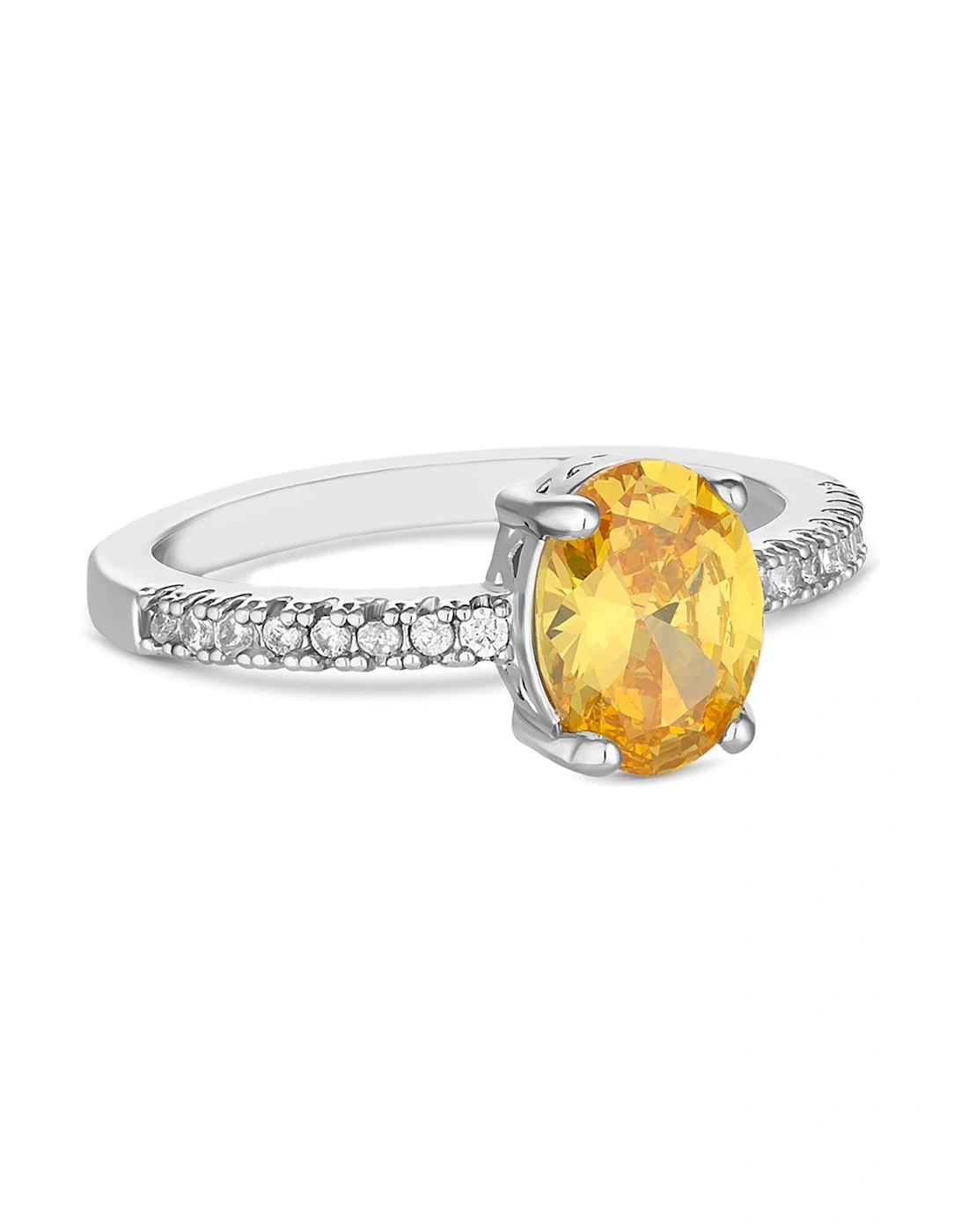Rhodium Plated Oval Yellow Cubic Zirconia Ring, 2 of 1