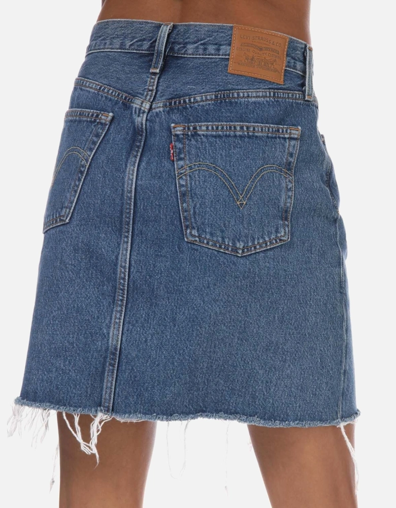 Womens High Rise Deconstructed Denim Skirt