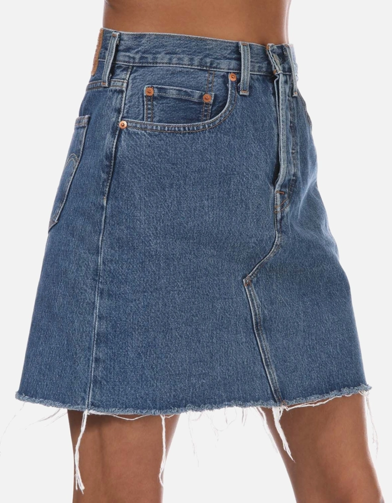 Womens High Rise Deconstructed Denim Skirt