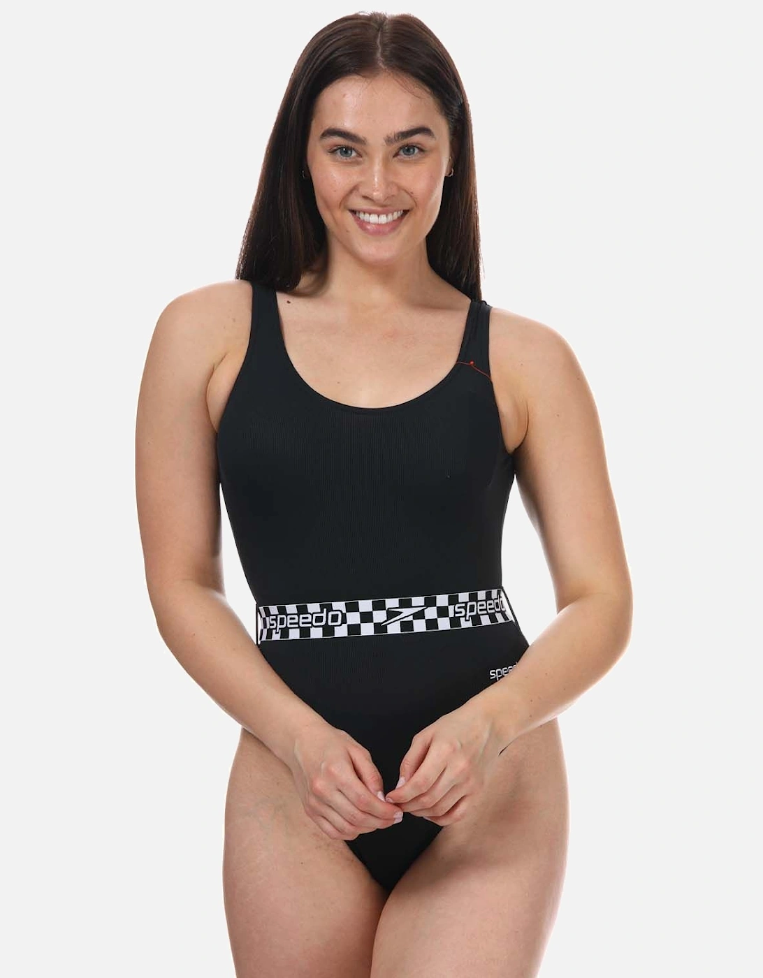 Womens Belted Deep U-Back Swimsuit