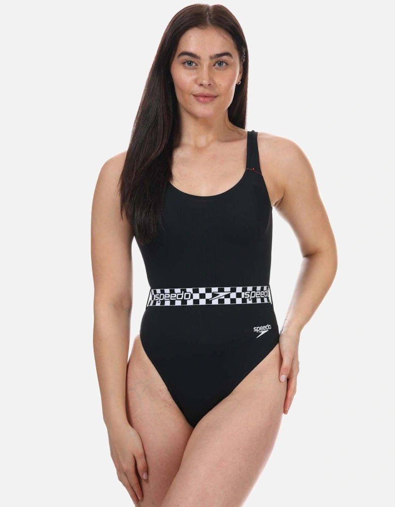 Womens Belted Deep U-Back Swimsuit