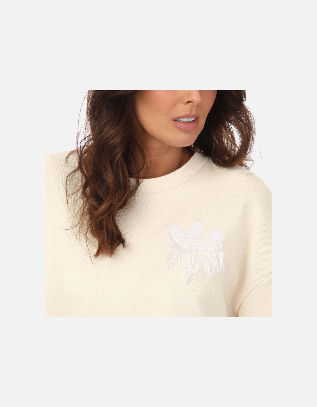 Womens Trefoil Fringe Embroidery Sweatshirt