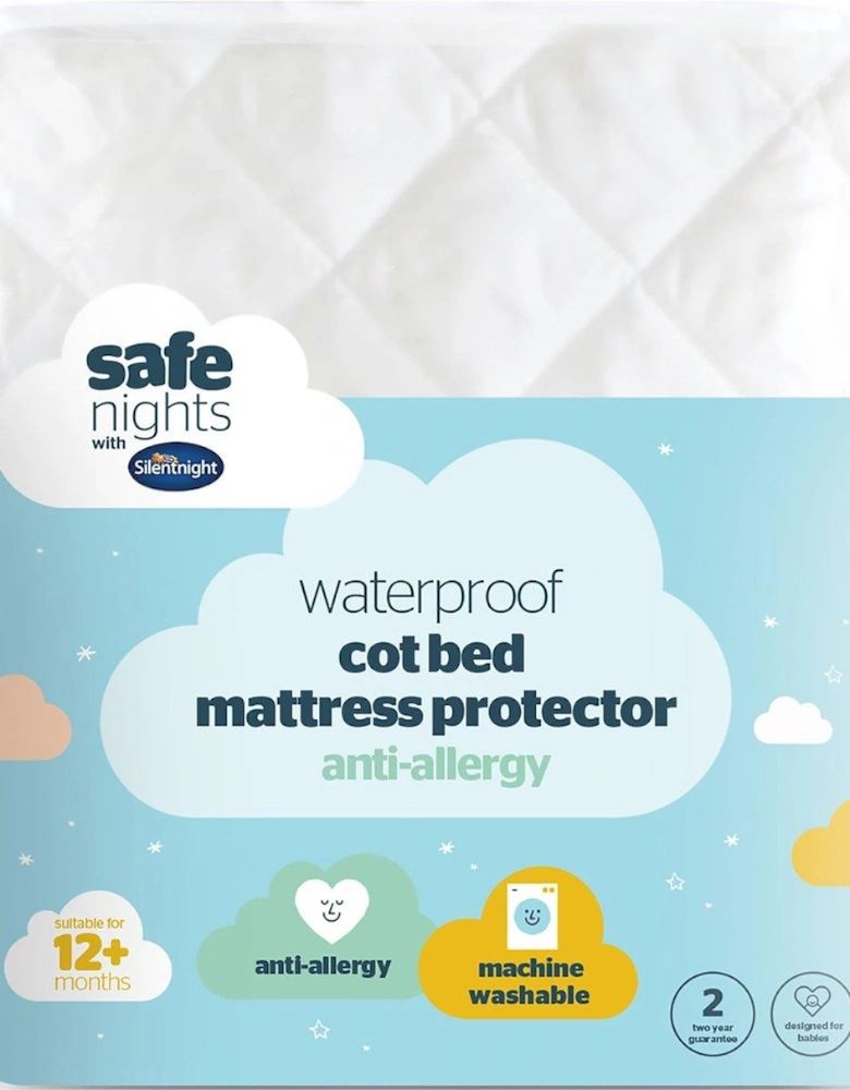 Safe Nights Waterproof Mattress Protector, Cot Bed - White