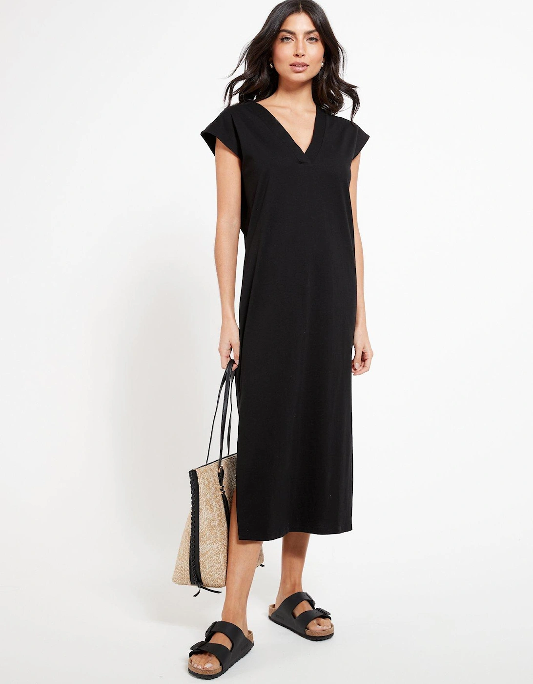 V Neck Slouchy Midi Beach Dress - Black, 7 of 6