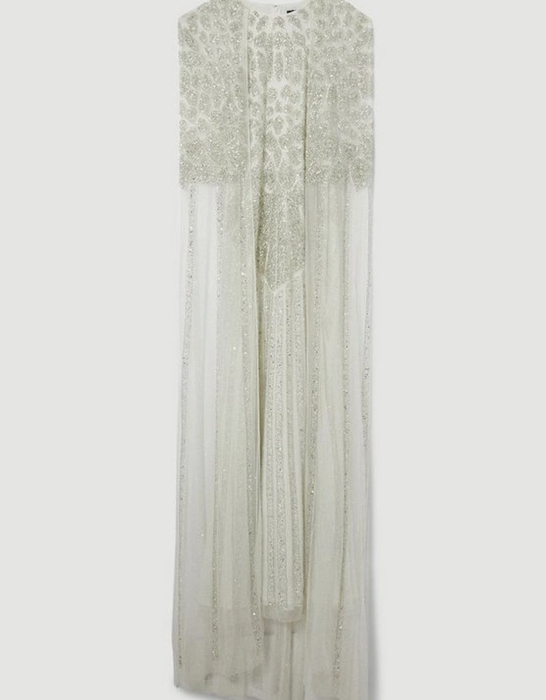 Premium Embellished Caped Maxi Dress