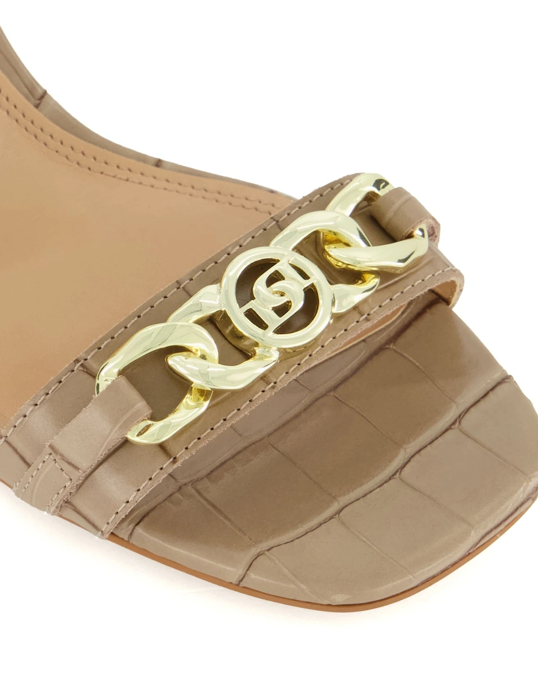 Ladies Manual - Branded-Chain-Trim Block-Heel Sandals