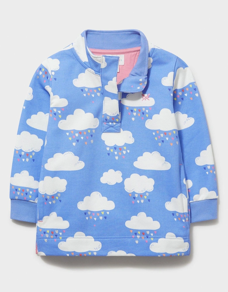 Girls Cloud Print Half Zip Sweat - Bright Blue