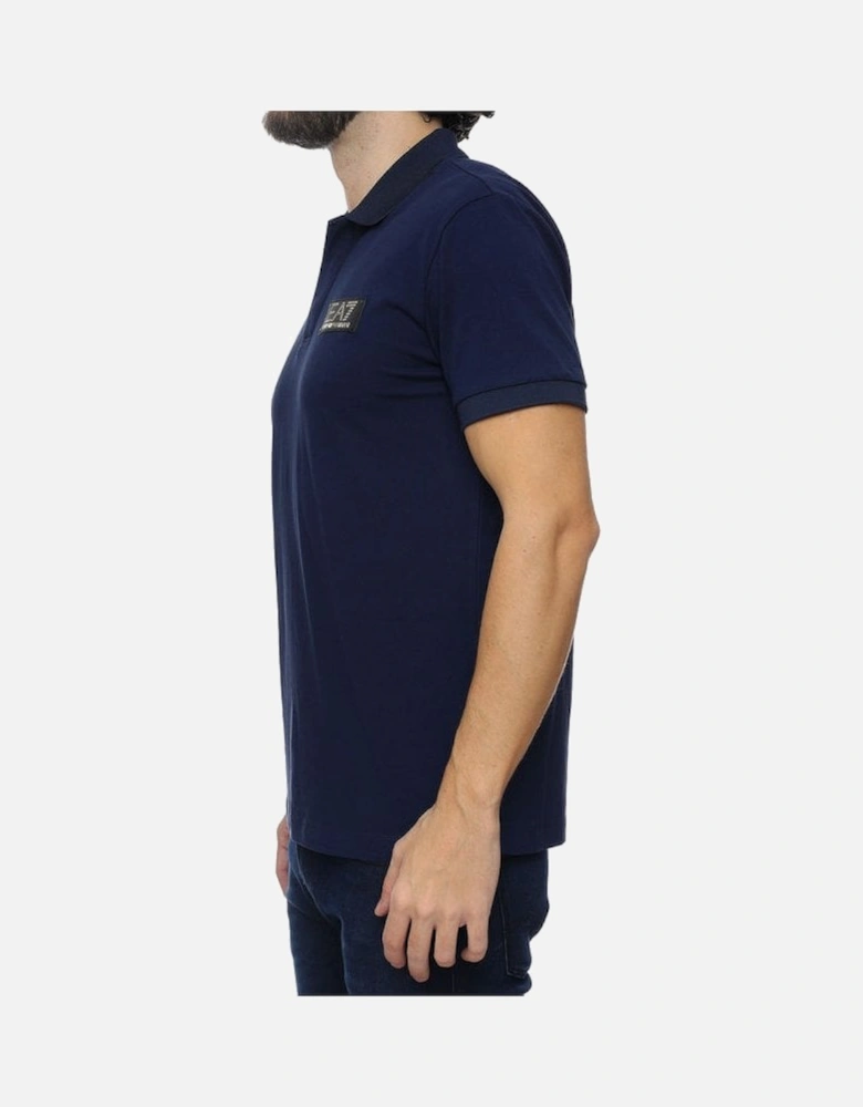 Cotton Rubberised Logo Navy Blue Short Sleeve Polo