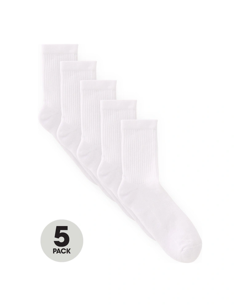 5 Pack of Unisex White Sports Socks - White