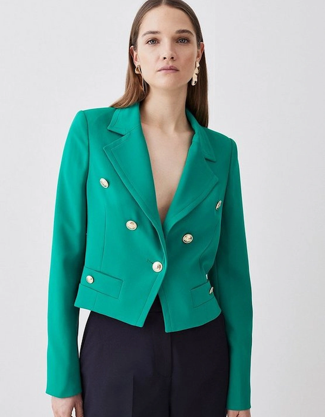 Soft Tailored Military Button Crop Jacket