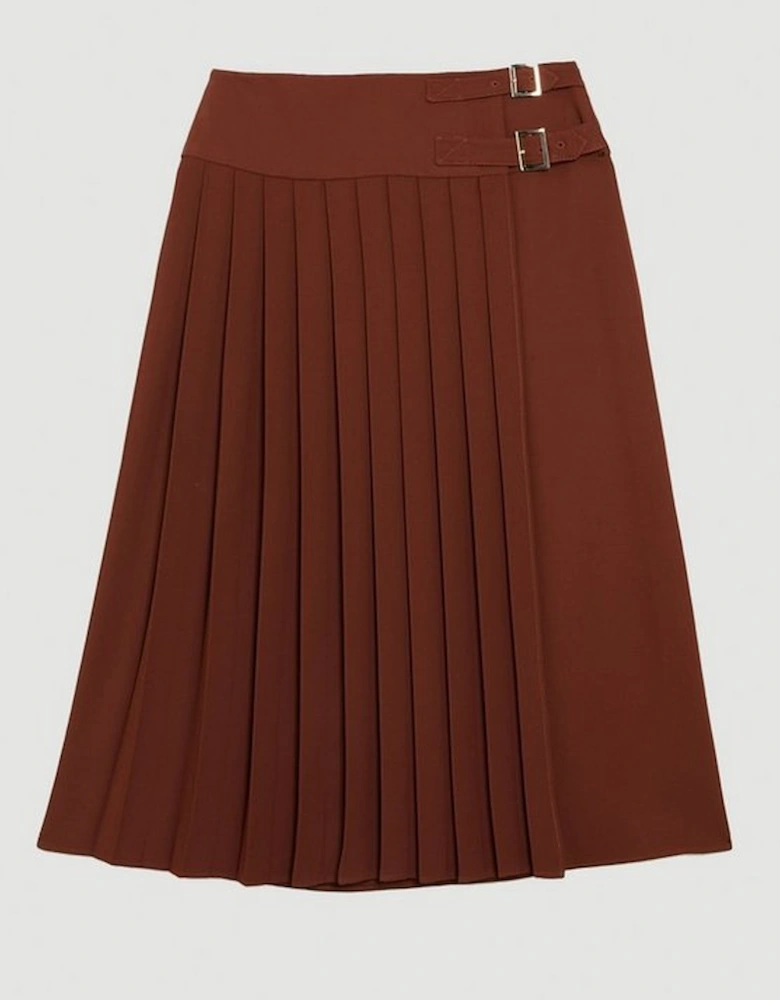 Buckle Detail Pleated Crepe Midi Skirt
