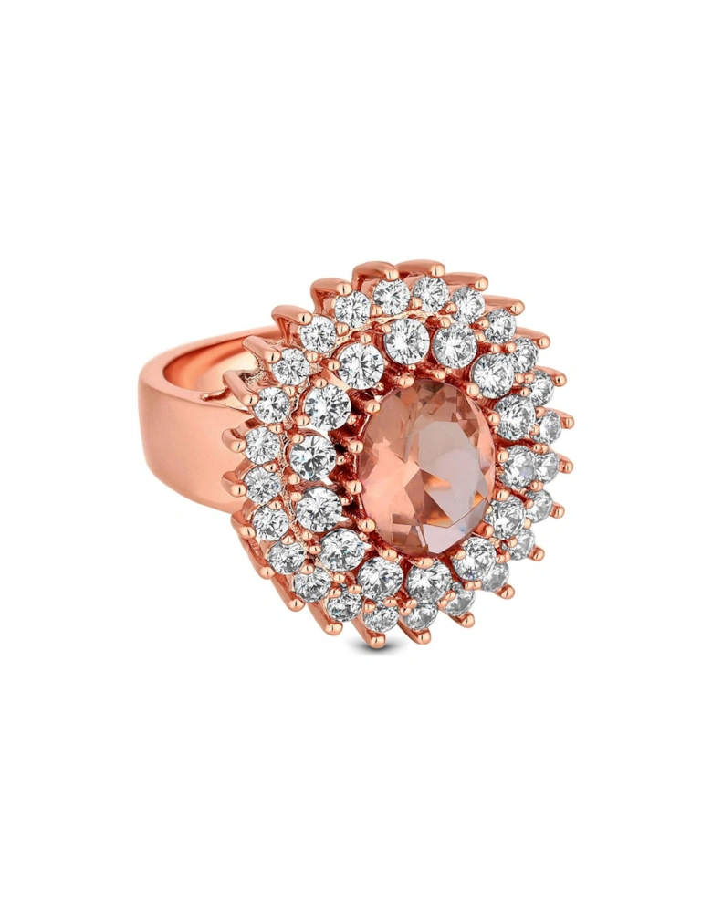 Rose Gold Plated Pink Cubic Zirconia Cocktail Ring