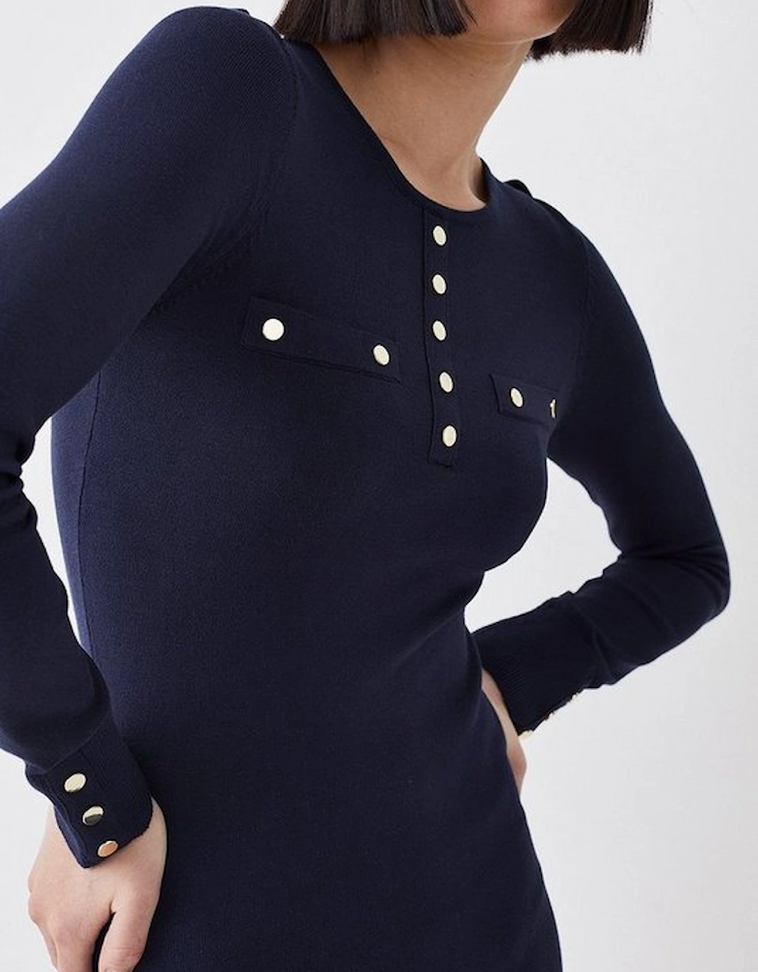 Viscose Blend Knitted Button Detail Tunic