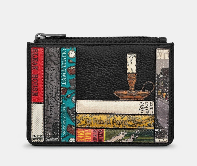 Black Charles Dickens Bookworm Zip Top Purse