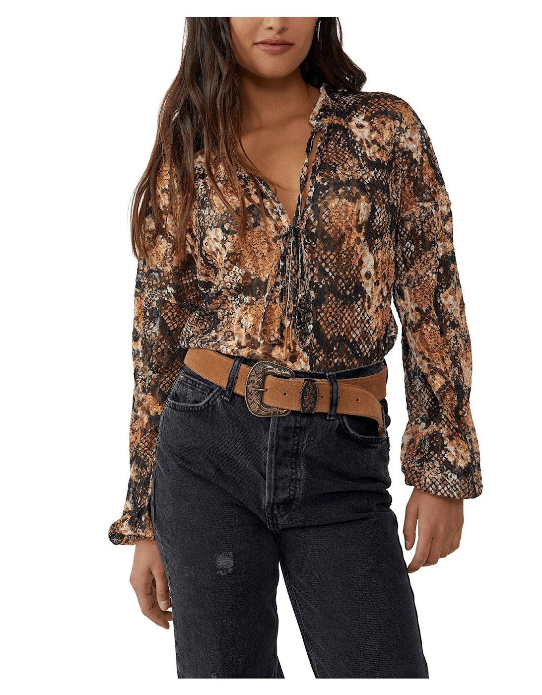 Out For The Night Printed Blouse - Snake Combo