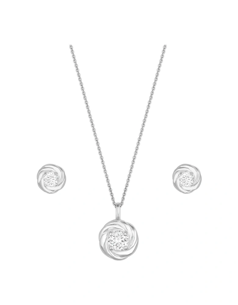 Sterling Silver 925 Cubic Zirconia Knot Set - Gift Boxed