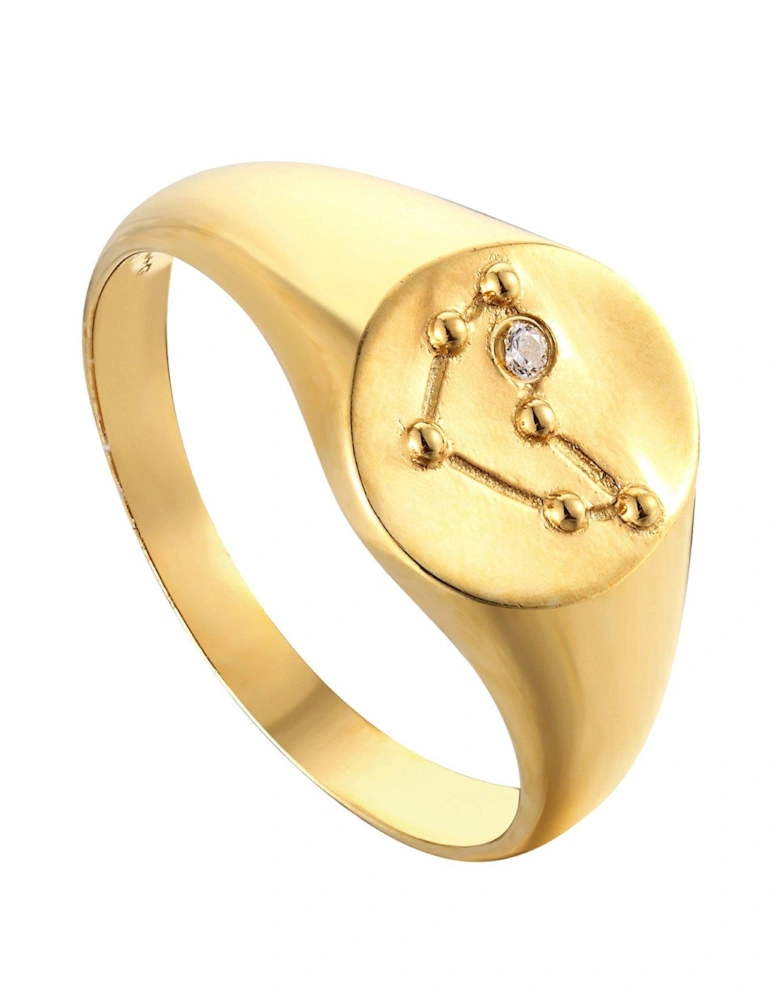 18ct Gold Plated Sterling Silver Constellation Cubic Zirconia Signet Ring