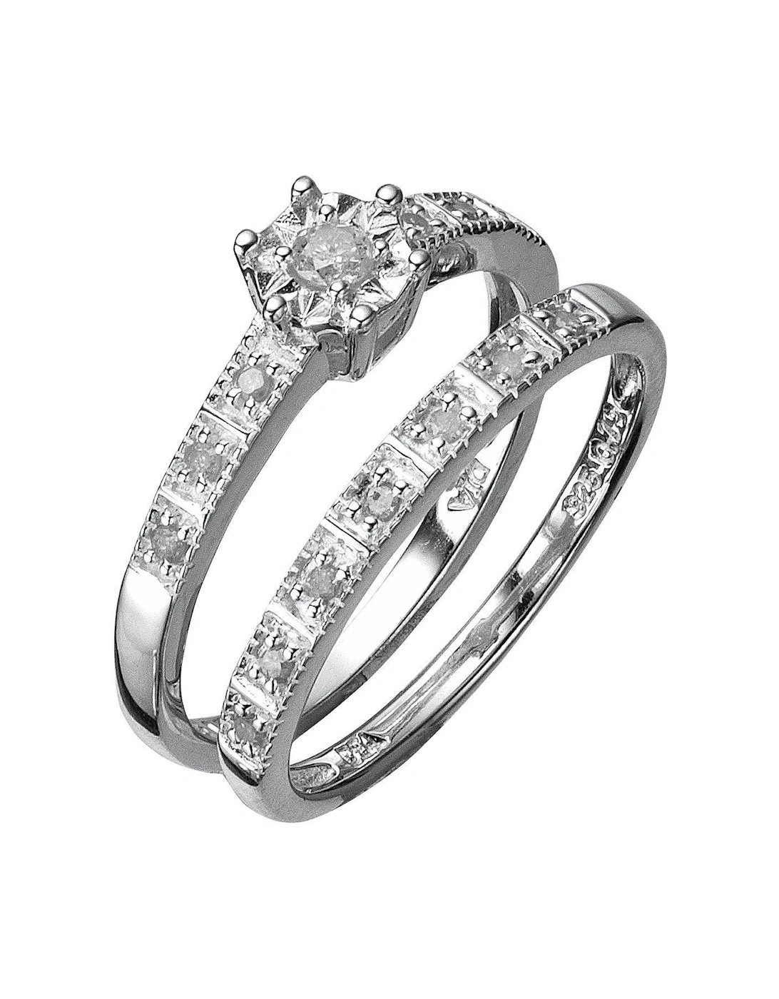 Sterling Silver 13 Point Diamond Bridal Set, 2 of 1