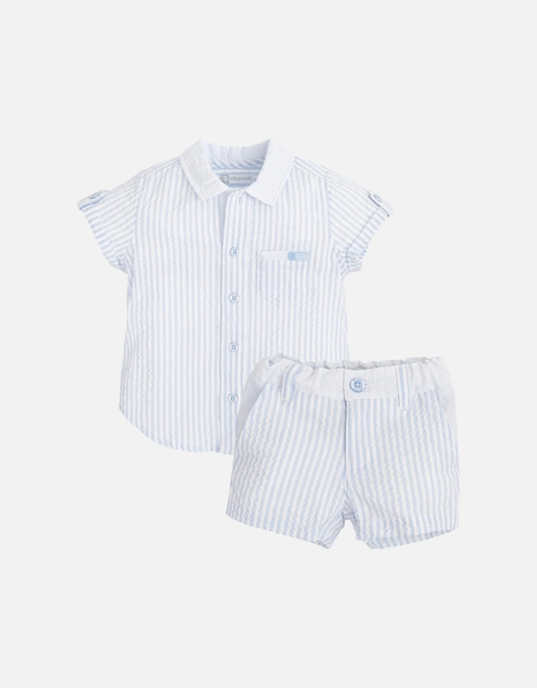 Blue Stripe Polo Shirt Short Set