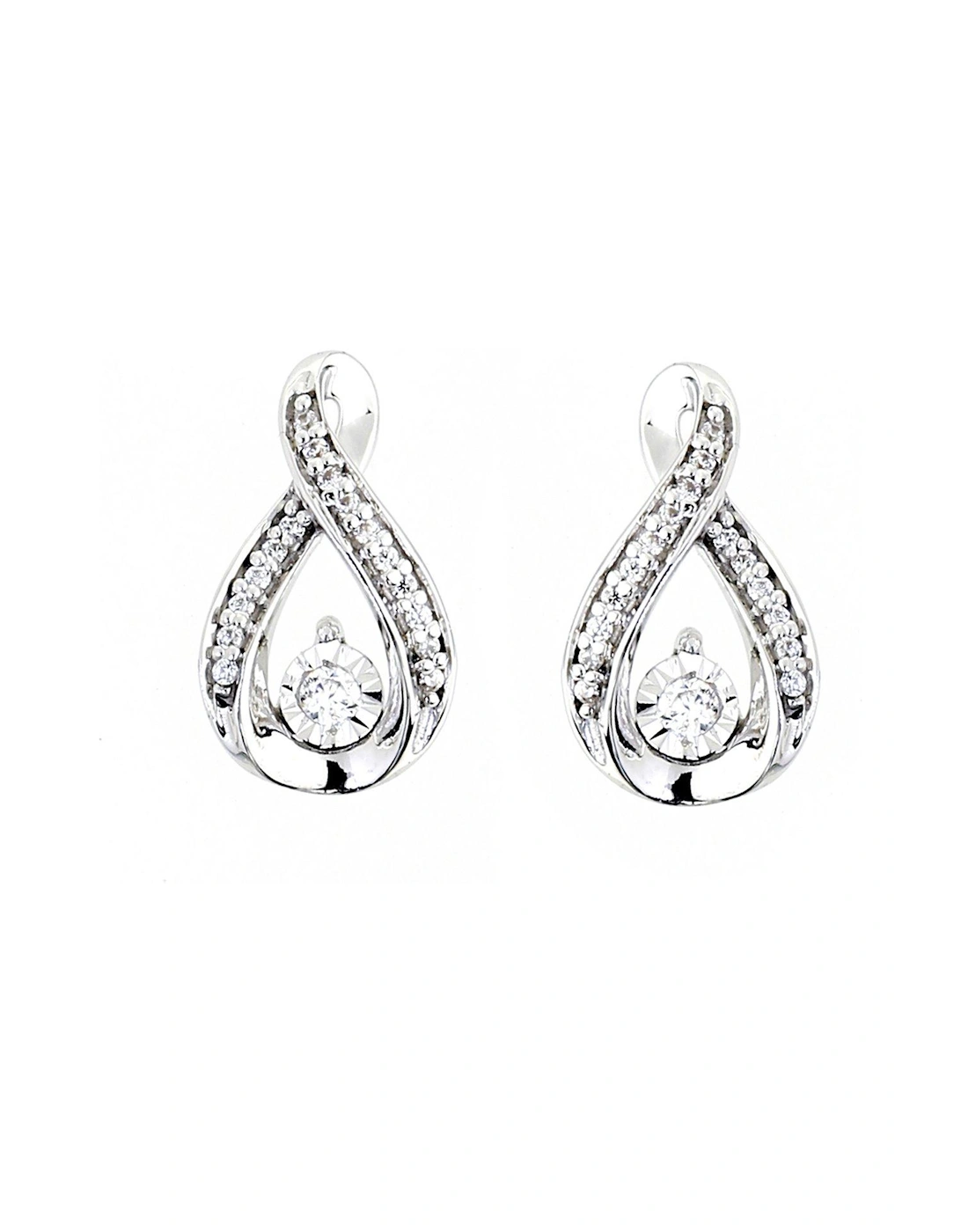 9ct White Gold 0.12ct Diamond Twist Earrings, 2 of 1