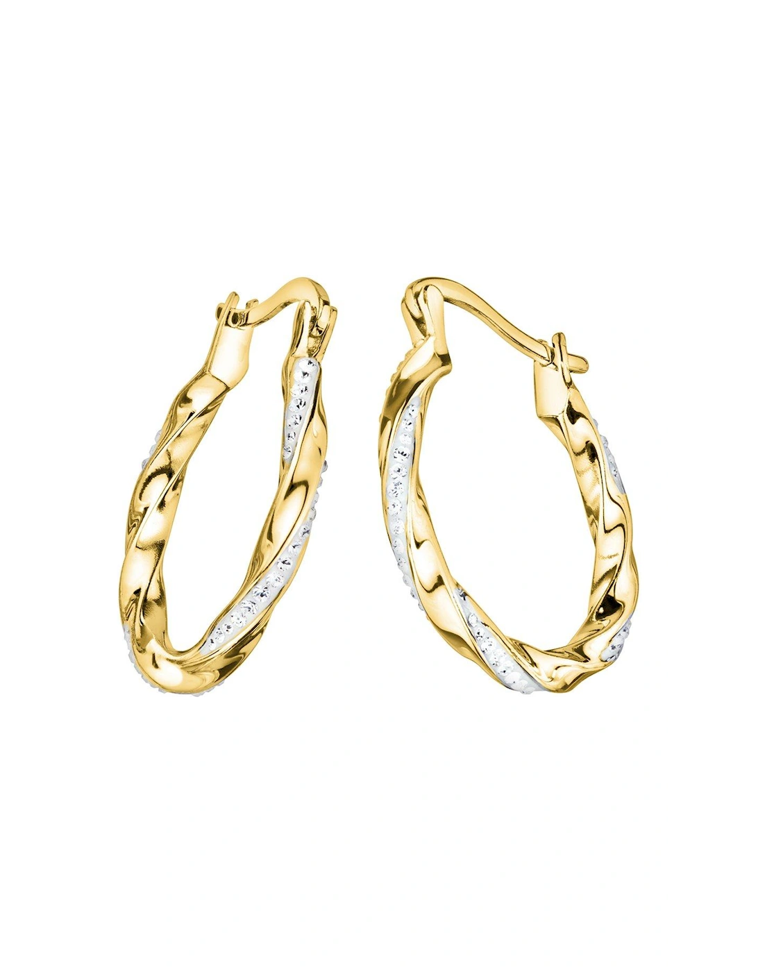 9ct Gold Plated Sterling Silver Crystal Twisted 20mm Hoop Earrings, 2 of 1