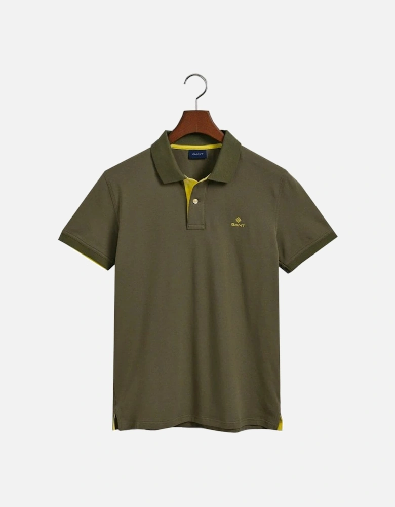 Contrast Collar Pique Short Sleeve Polo Shirt Racing Green
