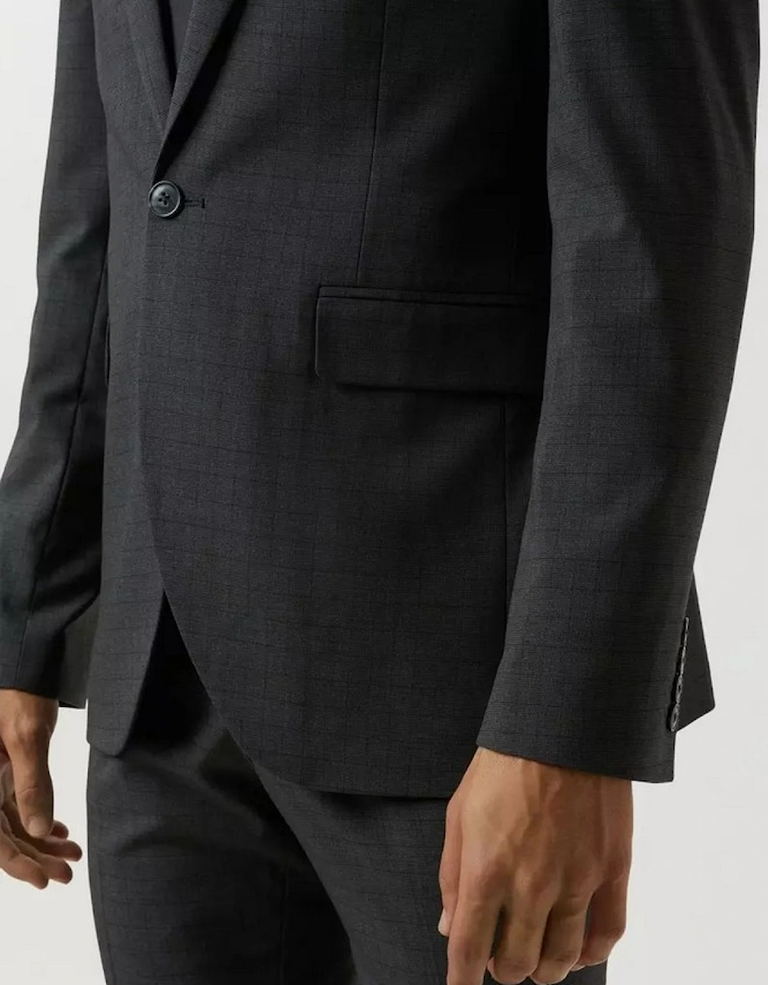 Mens Grid Checked Skinny Suit Jacket