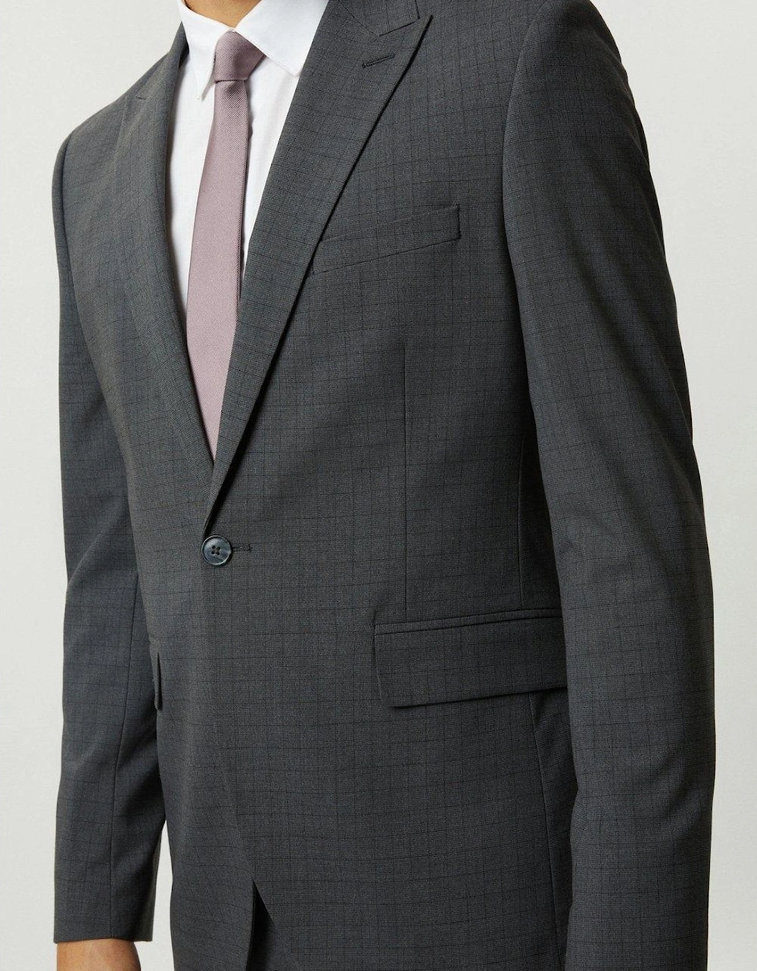 Mens Grid Checked Slim Suit Jacket