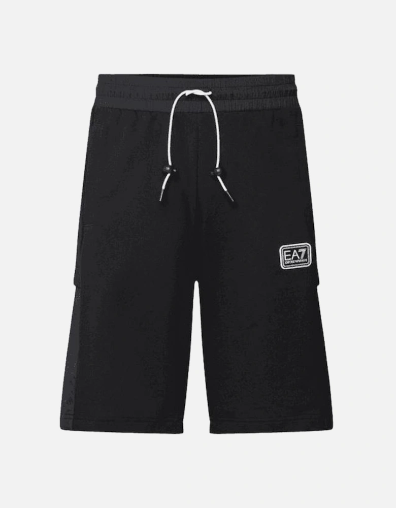 Cotton/Nylon Rubberised Logo Tech Black Shorts