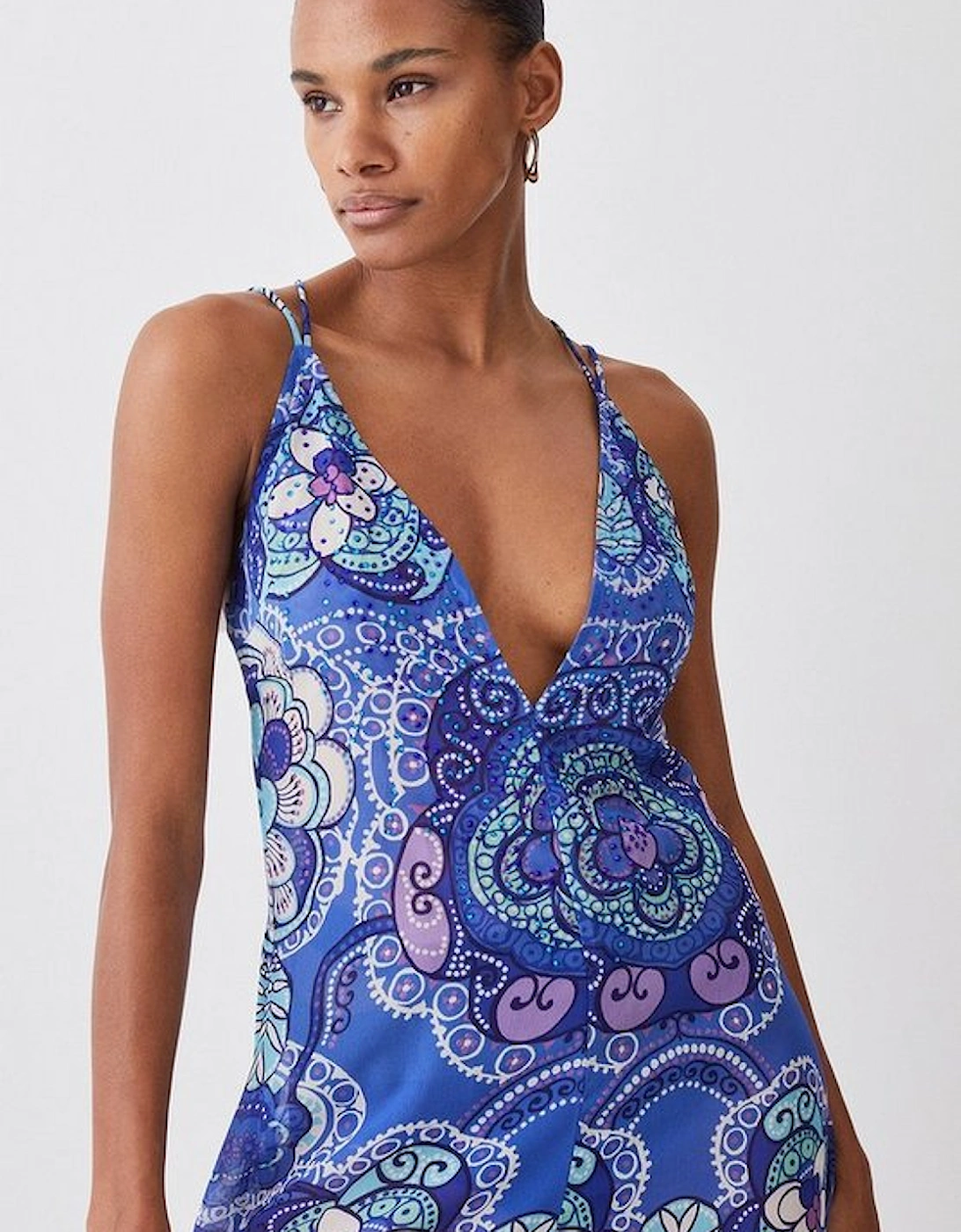 Embellished Batik Embellished Strappy Beach Maxi Dress