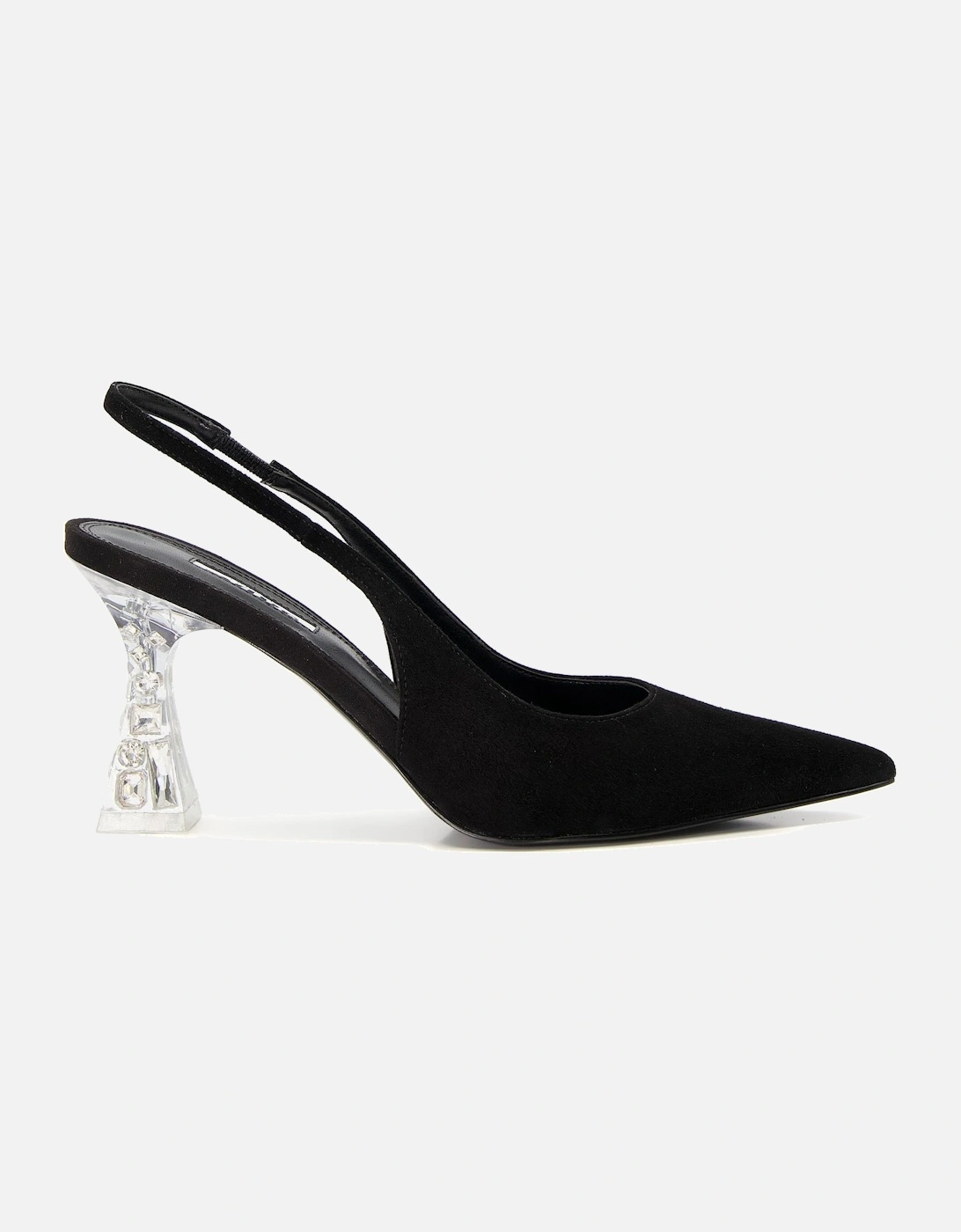 Ladies Carnation - Suede Flare-Perspex Heel Slingback Court Shoes