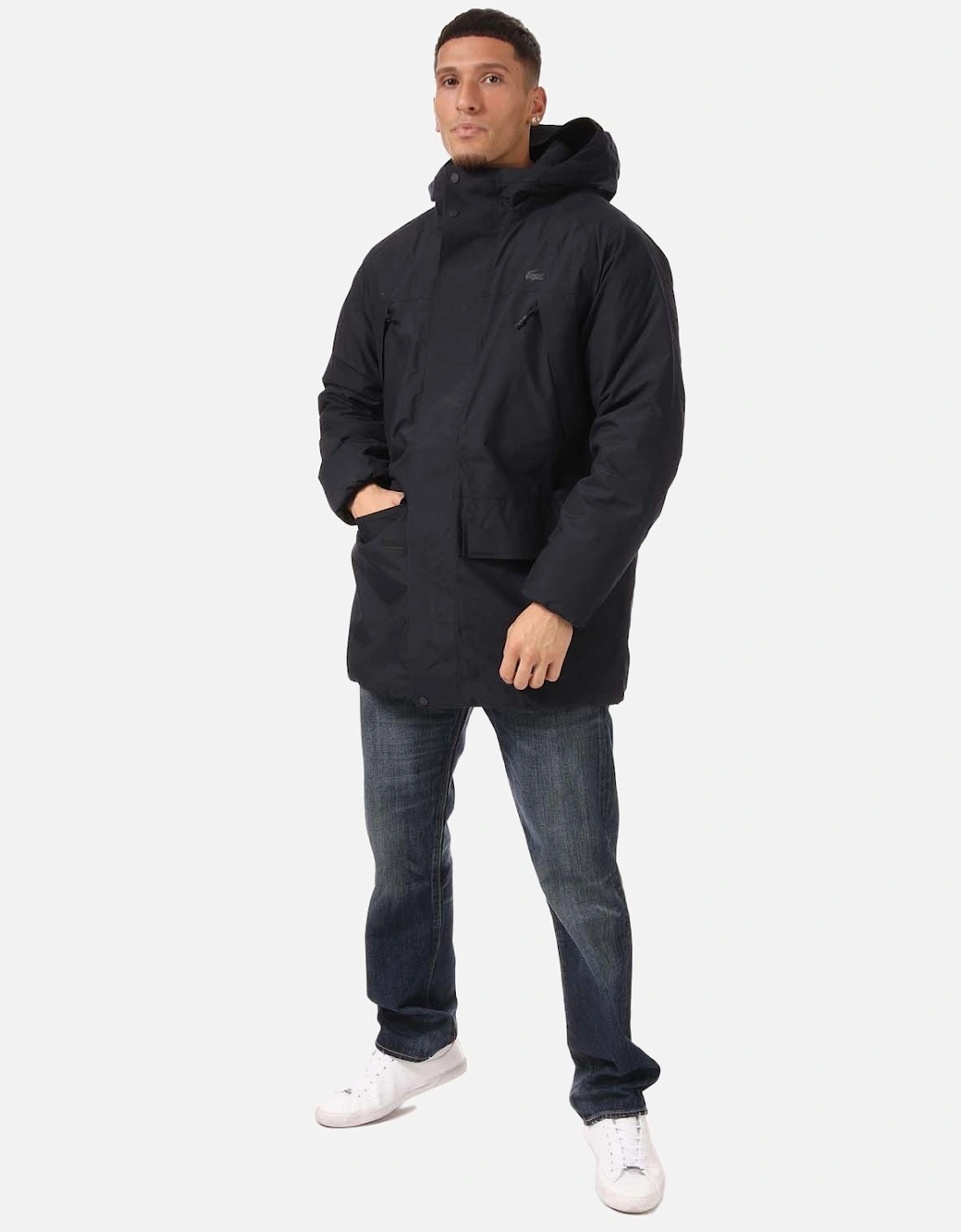 Mens Long Hood Water Repellent Quilted Parker - Mens Long Hood Water-Repellent Quilted Parka