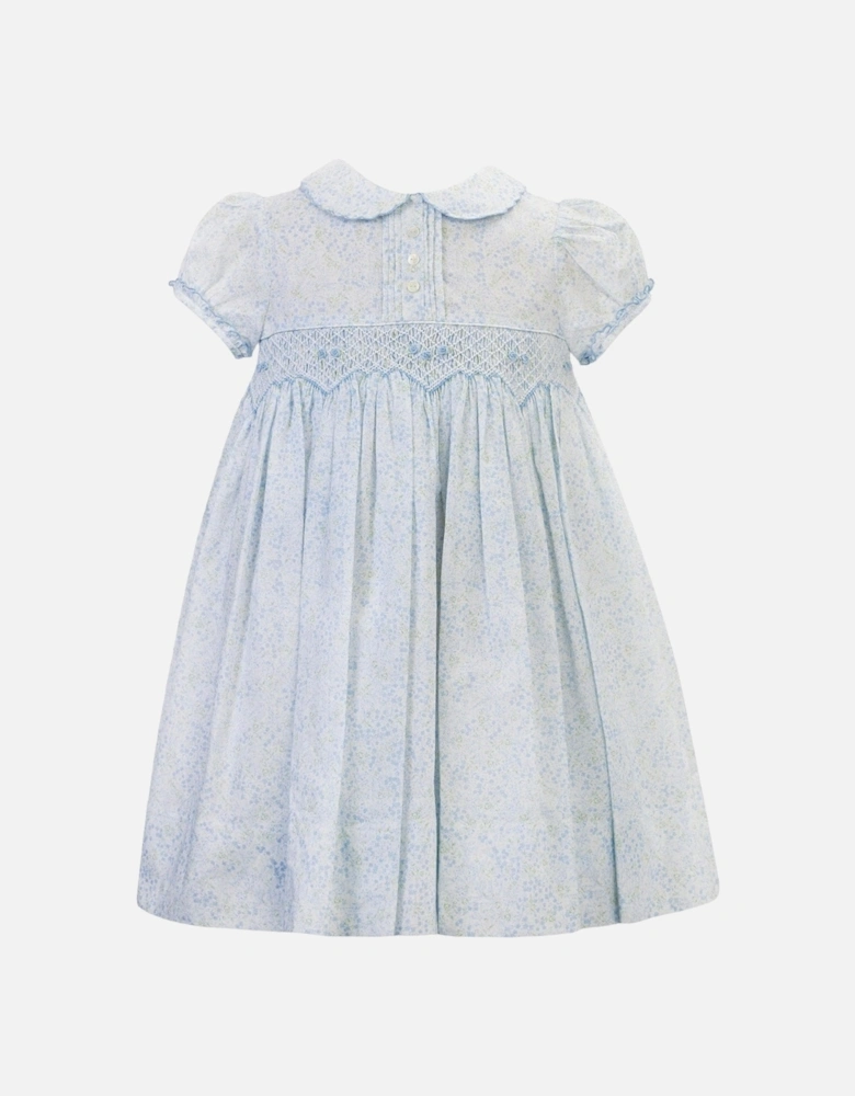 Girls White & Blue Smocked Dress