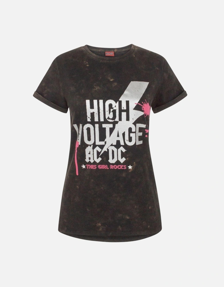 Womens/Ladies High Voltage Acid Wash T-Shirt
