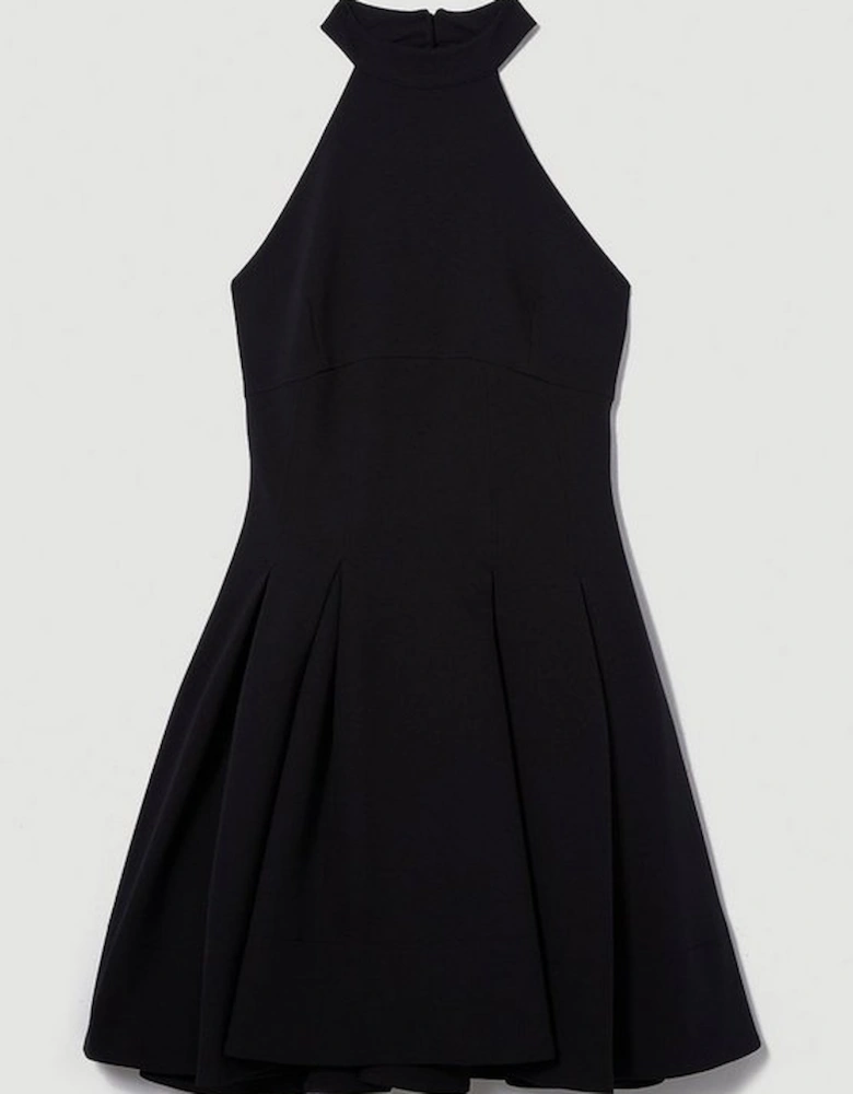 Tailored Pleated Halter Mini Dress