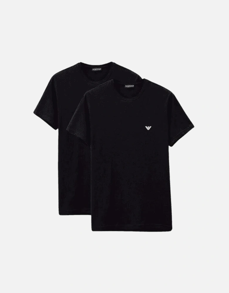 Cotton 2-Pack Badge Logo Round Neck Black T-Shirt