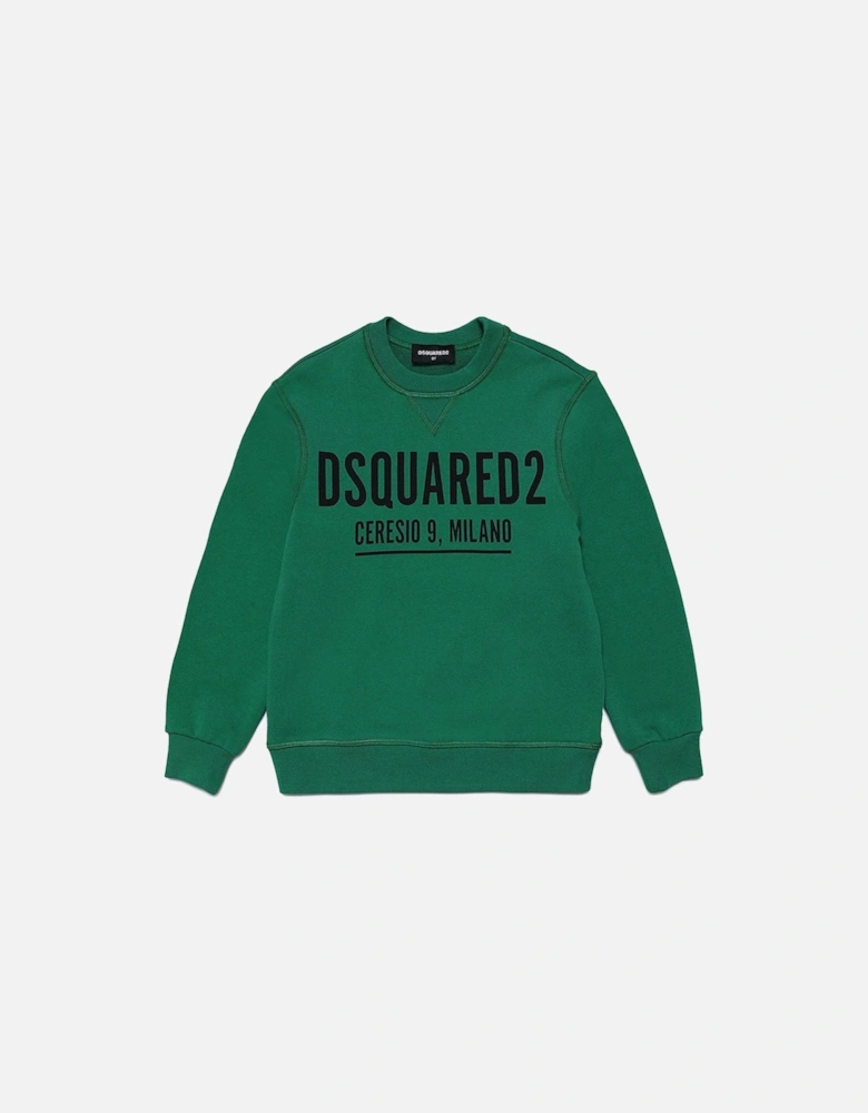 Boys Ceresio Milano Logo Print Sweater Green
