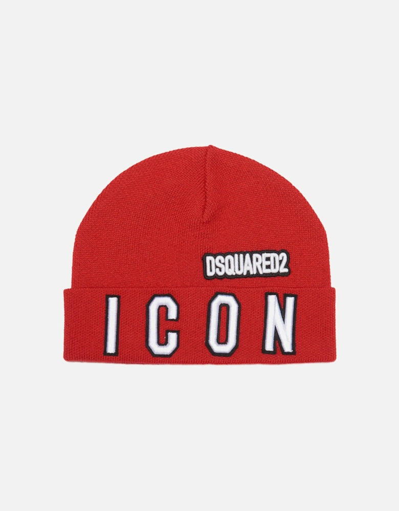 Boys Icon Logo Print Beanie Red